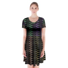 Multicolor Pattern Digital Computer Graphic Short Sleeve V-neck Flare Dress