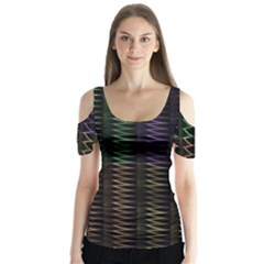 Multicolor Pattern Digital Computer Graphic Butterfly Sleeve Cutout Tee 