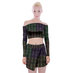 Multicolor Pattern Digital Computer Graphic Off Shoulder Top With Skirt Set