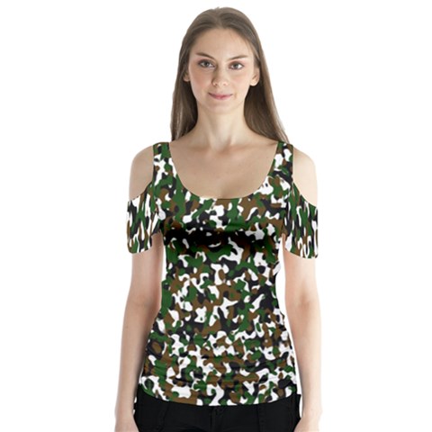 Camouflaged Seamless Pattern Abstract Butterfly Sleeve Cutout Tee  by Nexatart