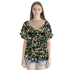 Camouflaged Seamless Pattern Abstract Flutter Sleeve Top by Nexatart