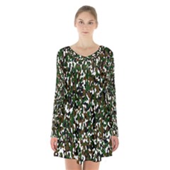 Camouflaged Seamless Pattern Abstract Long Sleeve Velvet V-neck Dress by Nexatart