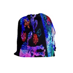 Grunge Abstract In Black Grunge Effect Layered Images Of Texture And Pattern In Pink Black Blue Red Drawstring Pouches (large) 