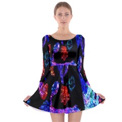 Grunge Abstract In Black Grunge Effect Layered Images Of Texture And Pattern In Pink Black Blue Red Long Sleeve Skater Dress by Nexatart