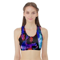 Grunge Abstract In Black Grunge Effect Layered Images Of Texture And Pattern In Pink Black Blue Red Sports Bra With Border by Nexatart