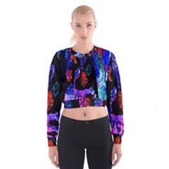 Grunge Abstract In Black Grunge Effect Layered Images Of Texture And Pattern In Pink Black Blue Red Women s Cropped Sweatshirt by Nexatart