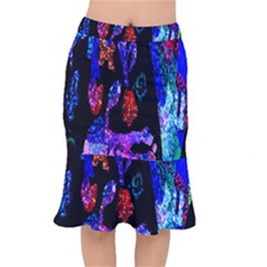 Grunge Abstract In Black Grunge Effect Layered Images Of Texture And Pattern In Pink Black Blue Red Mermaid Skirt by Nexatart