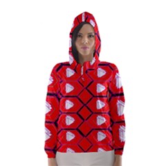 Red Bee Hive Background Hooded Wind Breaker (women)