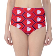 Red Bee Hive Background High-waist Bikini Bottoms by Nexatart