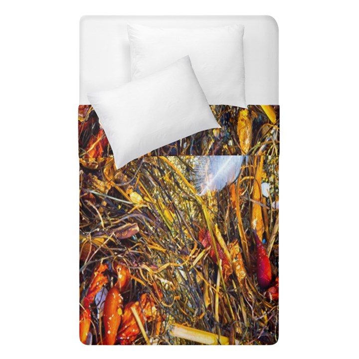 Abstract In Orange Sealife Background Abstract Of Ocean Beach Seaweed And Sand With A White Feather Duvet Cover Double Side (Single Size)