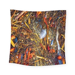 Abstract In Orange Sealife Background Abstract Of Ocean Beach Seaweed And Sand With A White Feather Square Tapestry (small) by Nexatart