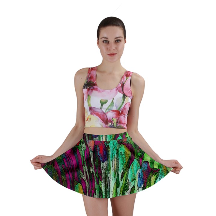 Bright Tropical Background Abstract Background That Has The Shape And Colors Of The Tropics Mini Skirt