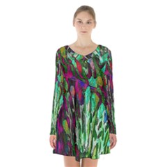 Bright Tropical Background Abstract Background That Has The Shape And Colors Of The Tropics Long Sleeve Velvet V-neck Dress by Nexatart