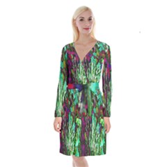 Bright Tropical Background Abstract Background That Has The Shape And Colors Of The Tropics Long Sleeve Velvet Front Wrap Dress