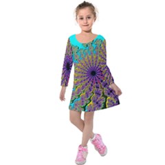 Beautiful Mandala Created With Fractal Forge Kids  Long Sleeve Velvet Dress by Nexatart