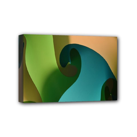 Ribbons Of Blue Aqua Green And Orange Woven Into A Curved Shape Form This Background Mini Canvas 6  X 4  by Nexatart