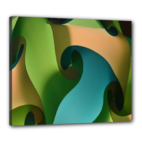 Ribbons Of Blue Aqua Green And Orange Woven Into A Curved Shape Form This Background Canvas 24  X 20  by Nexatart