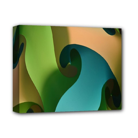 Ribbons Of Blue Aqua Green And Orange Woven Into A Curved Shape Form This Background Deluxe Canvas 14  X 11  by Nexatart