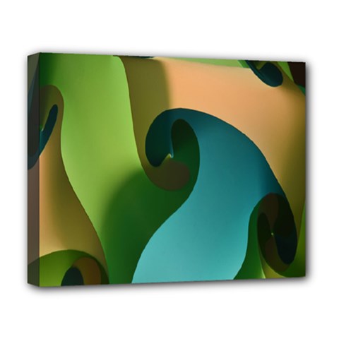 Ribbons Of Blue Aqua Green And Orange Woven Into A Curved Shape Form This Background Deluxe Canvas 20  X 16   by Nexatart