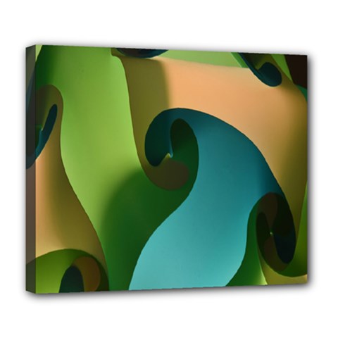 Ribbons Of Blue Aqua Green And Orange Woven Into A Curved Shape Form This Background Deluxe Canvas 24  X 20   by Nexatart