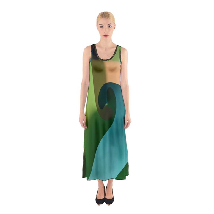 Ribbons Of Blue Aqua Green And Orange Woven Into A Curved Shape Form This Background Sleeveless Maxi Dress