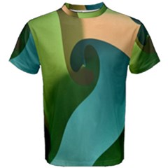 Ribbons Of Blue Aqua Green And Orange Woven Into A Curved Shape Form This Background Men s Cotton Tee by Nexatart