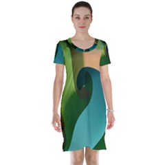 Ribbons Of Blue Aqua Green And Orange Woven Into A Curved Shape Form This Background Short Sleeve Nightdress by Nexatart