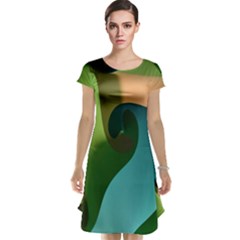 Ribbons Of Blue Aqua Green And Orange Woven Into A Curved Shape Form This Background Cap Sleeve Nightdress by Nexatart