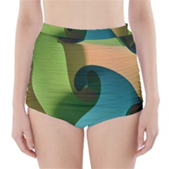 Ribbons Of Blue Aqua Green And Orange Woven Into A Curved Shape Form This Background High-waisted Bikini Bottoms by Nexatart