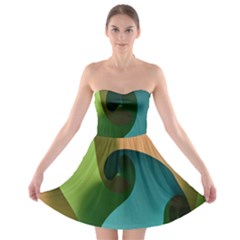 Ribbons Of Blue Aqua Green And Orange Woven Into A Curved Shape Form This Background Strapless Bra Top Dress by Nexatart