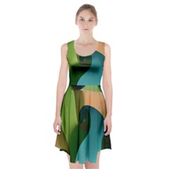 Ribbons Of Blue Aqua Green And Orange Woven Into A Curved Shape Form This Background Racerback Midi Dress by Nexatart