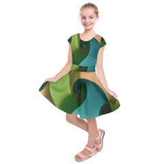 Ribbons Of Blue Aqua Green And Orange Woven Into A Curved Shape Form This Background Kids  Short Sleeve Dress by Nexatart