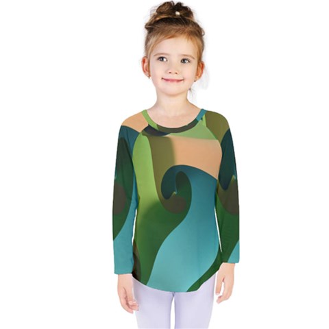 Ribbons Of Blue Aqua Green And Orange Woven Into A Curved Shape Form This Background Kids  Long Sleeve Tee by Nexatart