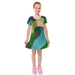 Ribbons Of Blue Aqua Green And Orange Woven Into A Curved Shape Form This Background Kids  Short Sleeve Velvet Dress by Nexatart