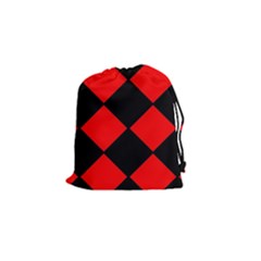 Red Black square Pattern Drawstring Pouches (Small) 