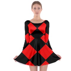 Red Black square Pattern Long Sleeve Skater Dress