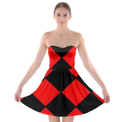 Red Black square Pattern Strapless Bra Top Dress