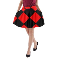 Red Black square Pattern A-Line Pocket Skirt