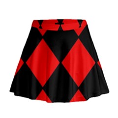 Red Black square Pattern Mini Flare Skirt