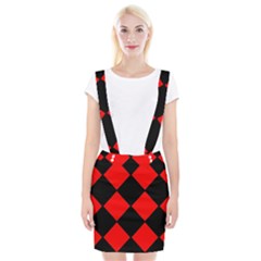 Red Black Square Pattern Suspender Skirt