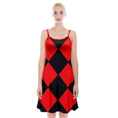 Red Black square Pattern Spaghetti Strap Velvet Dress