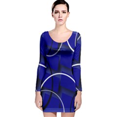 Blue Abstract Pattern Rings Abstract Long Sleeve Velvet Bodycon Dress by Nexatart