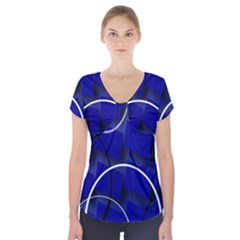 Blue Abstract Pattern Rings Abstract Short Sleeve Front Detail Top by Nexatart