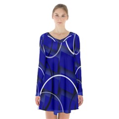 Blue Abstract Pattern Rings Abstract Long Sleeve Velvet V-neck Dress by Nexatart