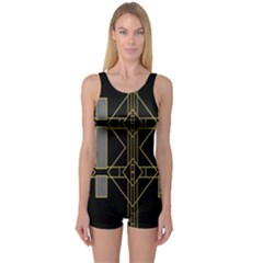 Simple Art Deco Style Art Pattern One Piece Boyleg Swimsuit by Nexatart