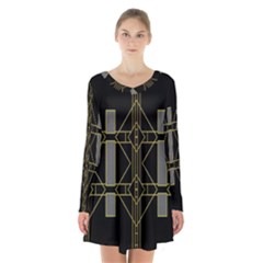 Simple Art Deco Style Art Pattern Long Sleeve Velvet V-neck Dress by Nexatart