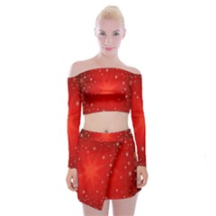 Red Holiday Background Red Abstract With Star Off Shoulder Top With Skirt Set