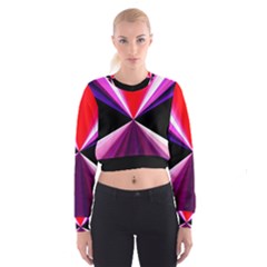 Red And Purple Triangles Abstract Pattern Background Women s Cropped Sweatshirt