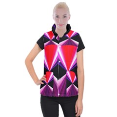 Red And Purple Triangles Abstract Pattern Background Women s Button Up Puffer Vest