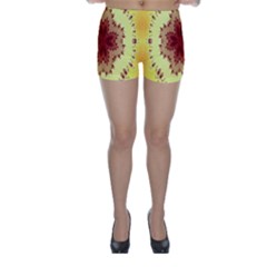 Yellow Digital Kaleidoskope Computer Graphic Skinny Shorts by Nexatart